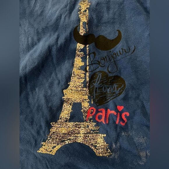 TG Total Girl blue with silver glitter Eiffel Tower long sleeve tee size XL - Picture 2 of 4
